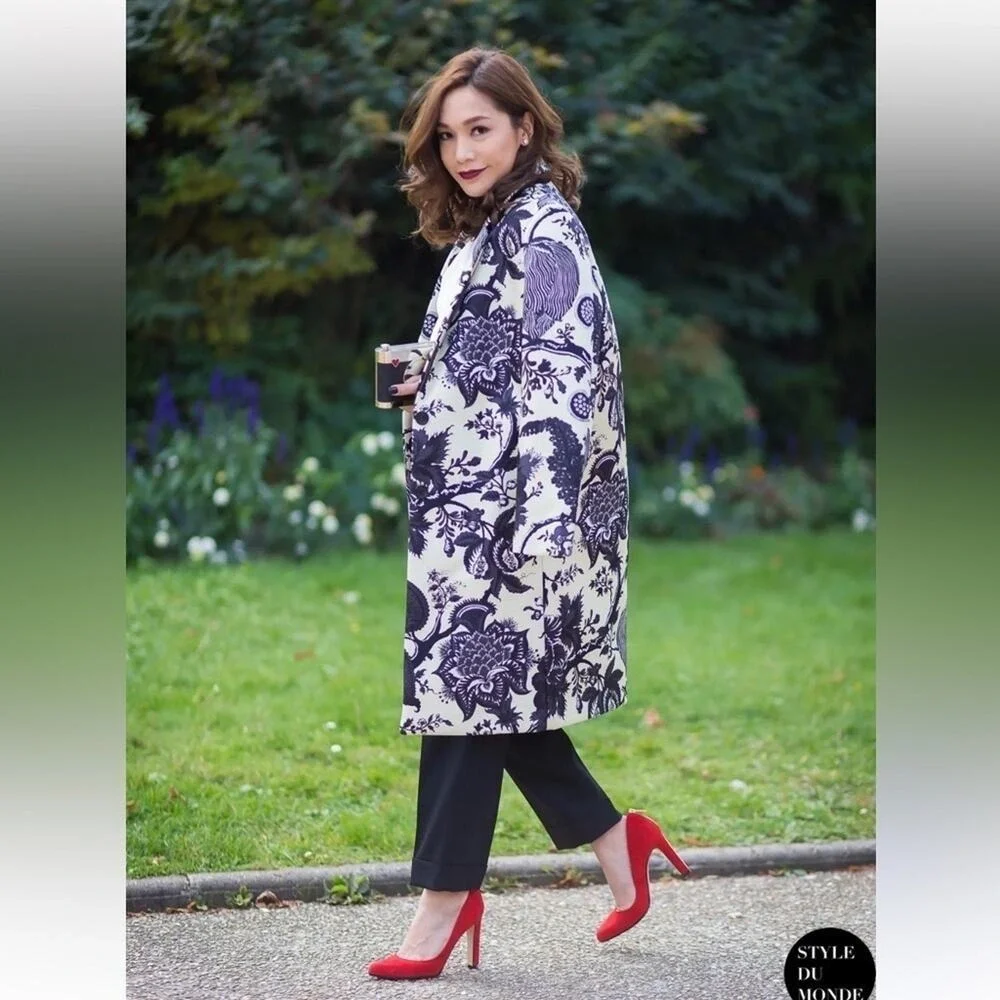 J.Crew Collection Silk Noir Floral Bonded Coat Jacket Size 8
